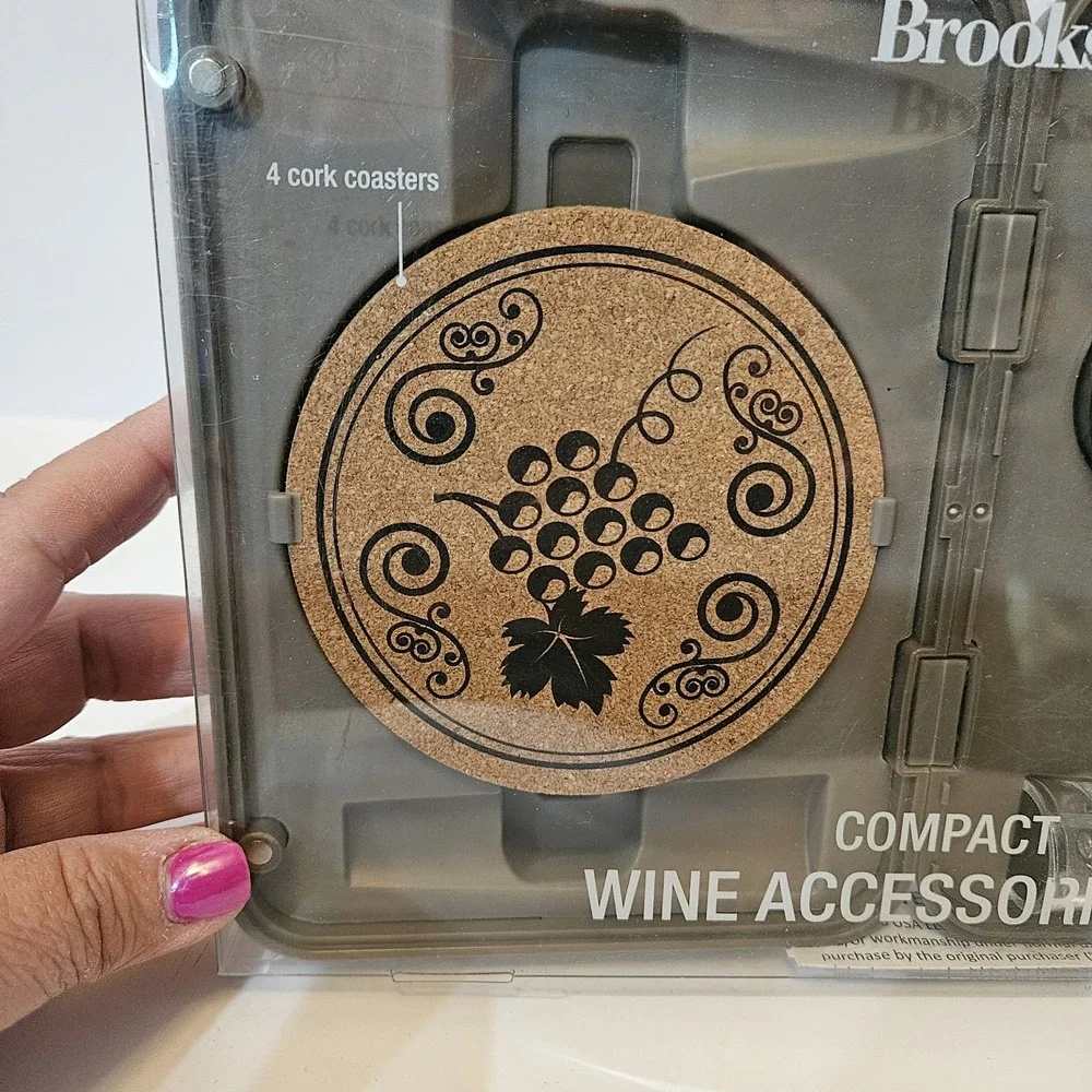 Brookstone Compact Wine Accessories 9PCS With CASE SEALED Corkscrew Coasters
